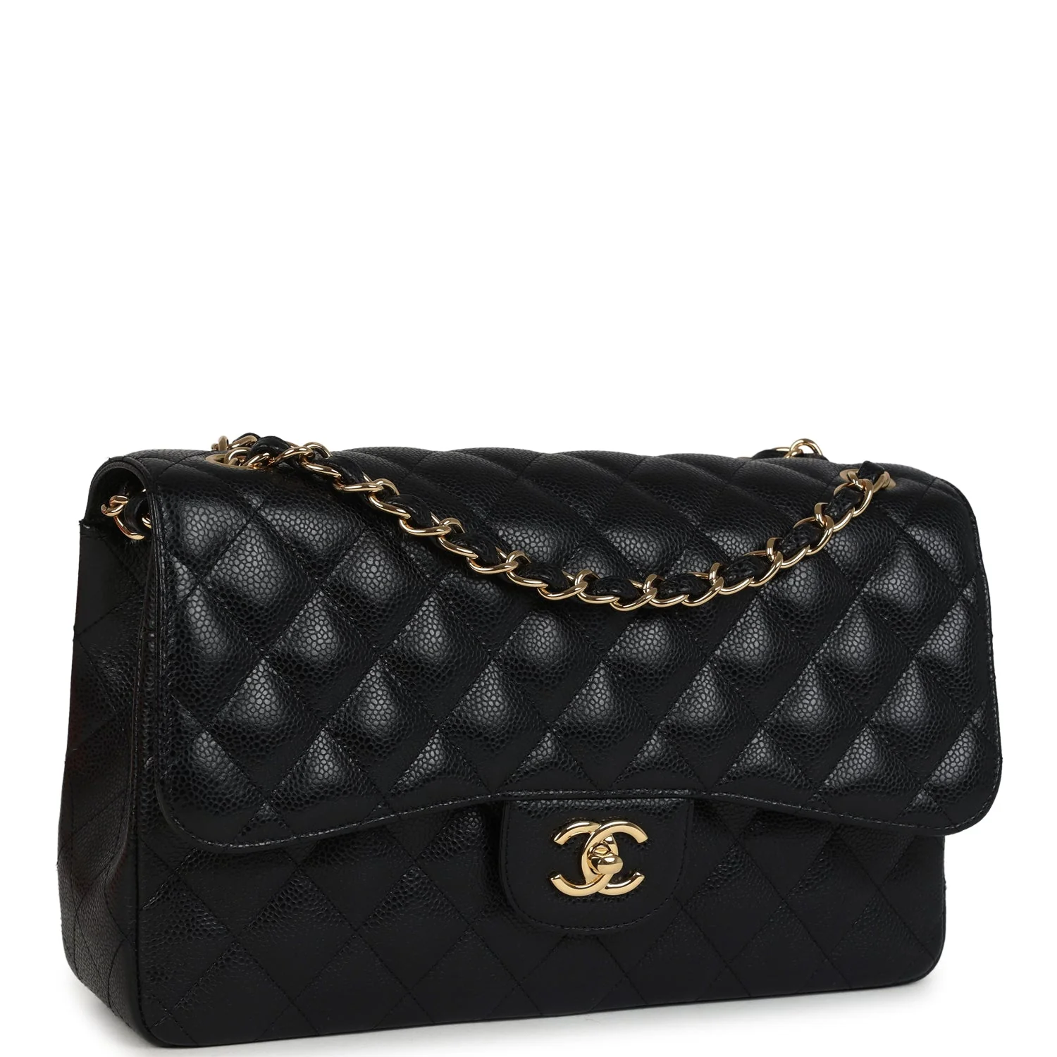 Chanel Jumbo Classic Double Flap Bag Black Caviar Gold Hardware