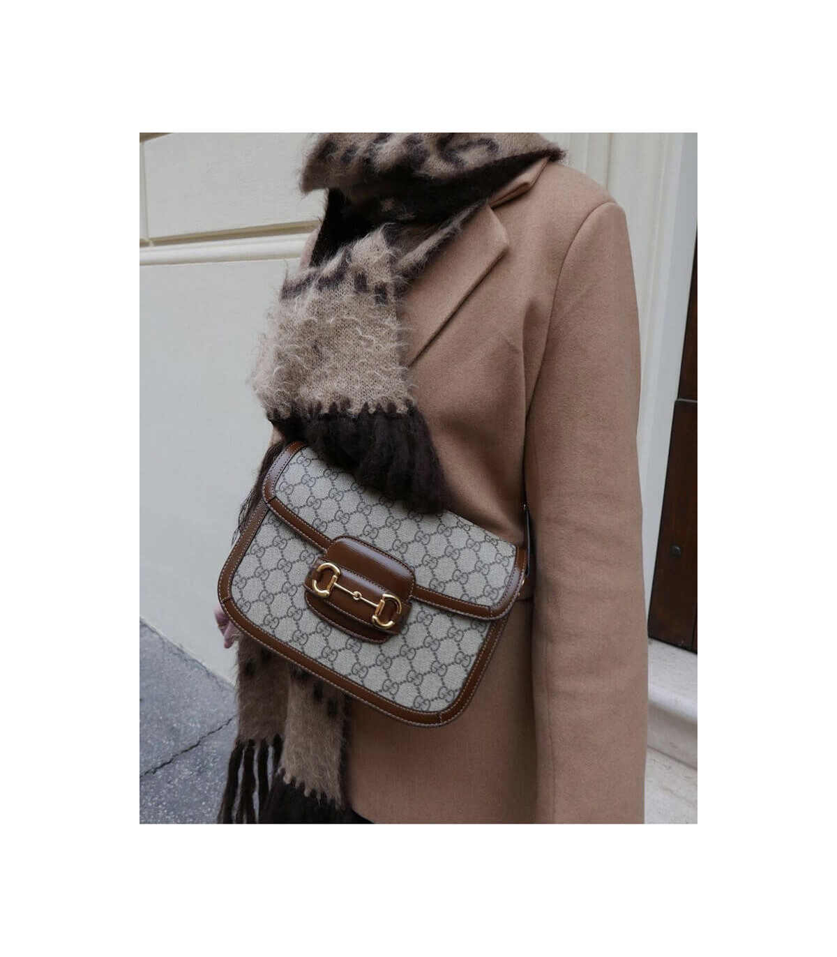 Gucci 1955 Horsebit Brown GG Supreme Canvas Shoulder Bag