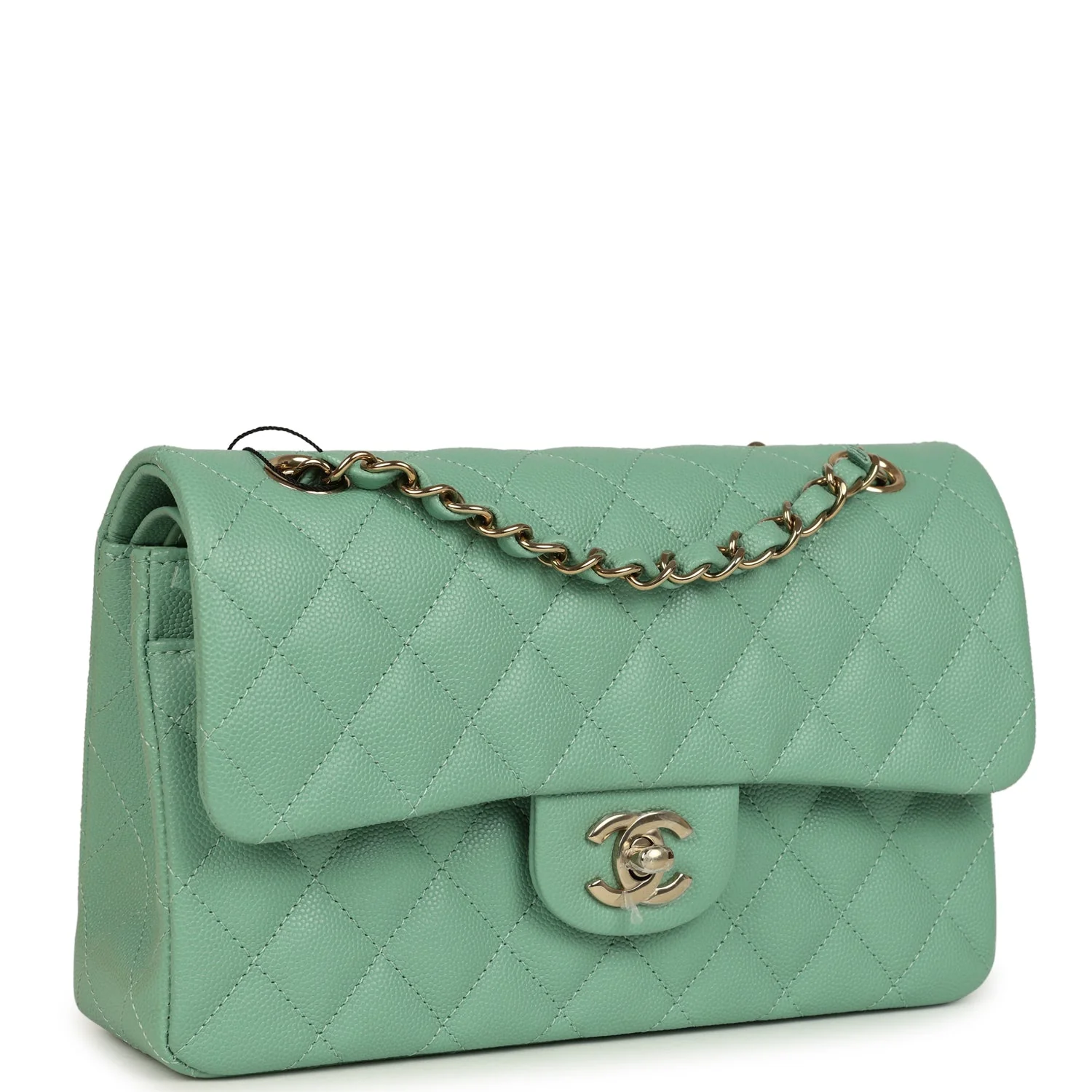 Chanel Small Classic Double Flap Bag Green Caviar Light Gold Hardware