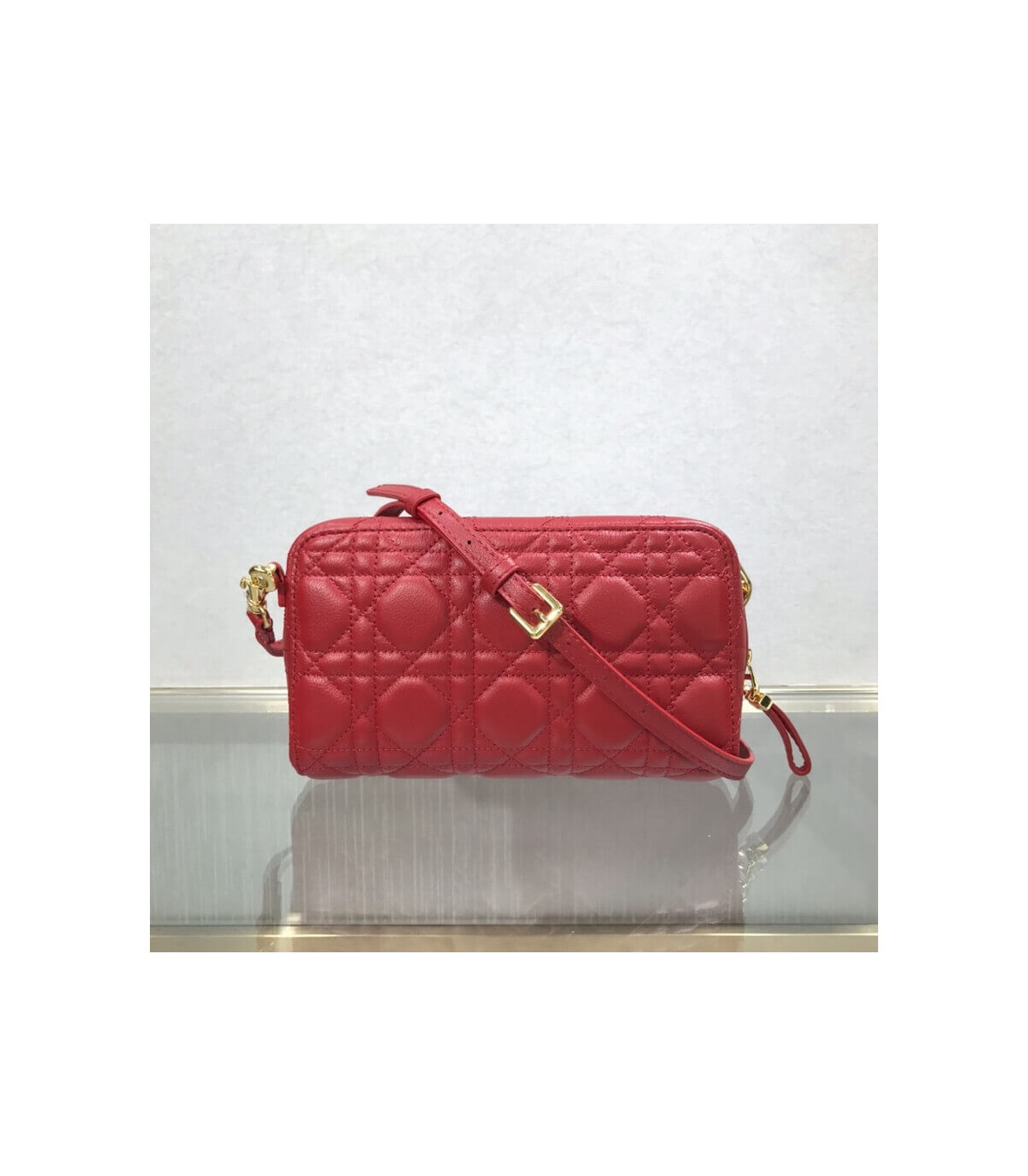 Dior Dior Caro Double Pouch Red Supple Cannage Calfskin