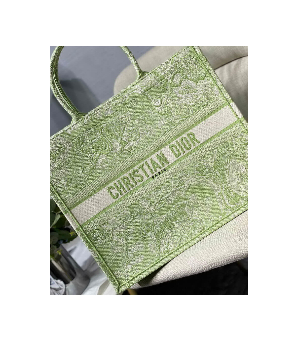 Dior Dior Book Tote Lime Toile de Jouy Reverse Embroidery
