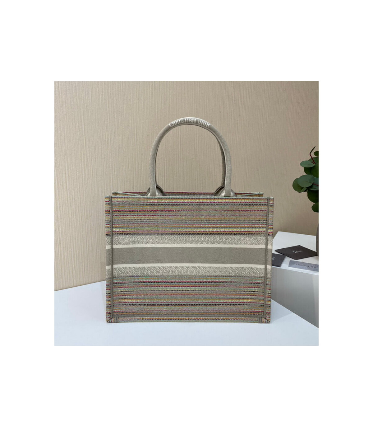 Dior Christian Dior Small Book Tote Multicolor Stripes Embroidery