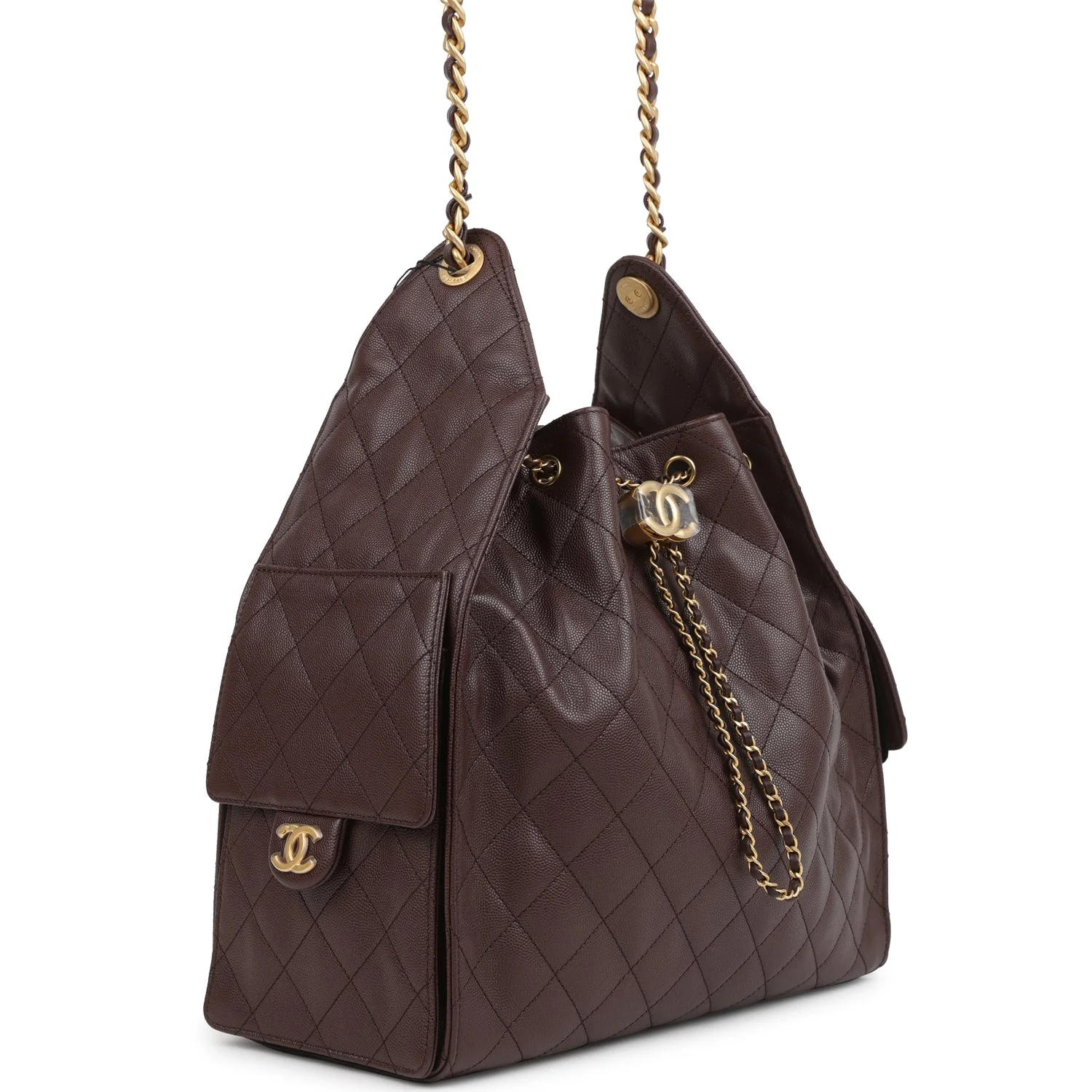 Chanel Medium 25 Hobo Bag Dark Brown Caviar Antique Gold Hardware