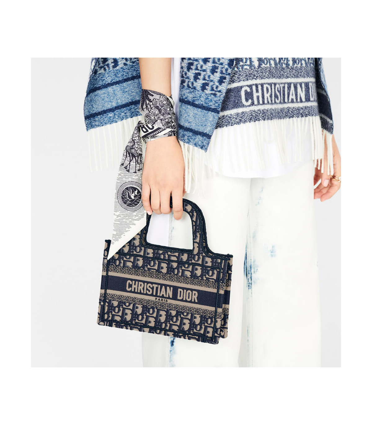 Dior Dior Mini Book Tote Blue Oblique Embroidery