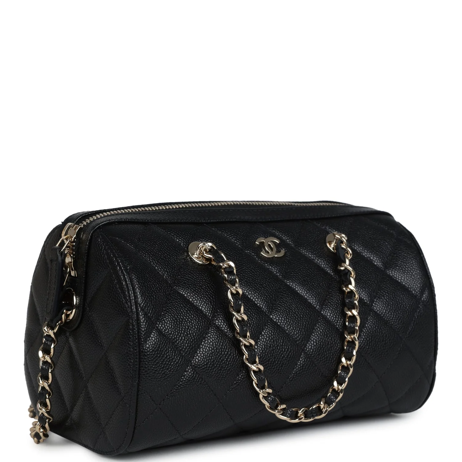 Chanel Mini Timeless Classic Barrel Bag with Chain Black Shiny Caviar Light Gold Hardware