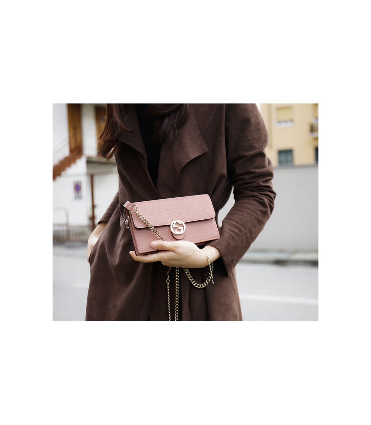 Gucci GG Interlocking Wallet On Chain Pink