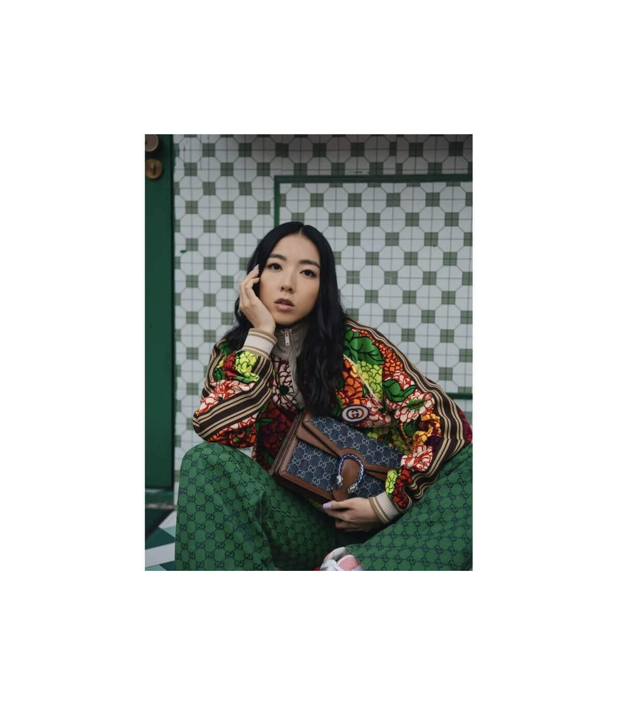 Gucci Small Dionysus Shoulder Bag in Blue Jacquard Denim