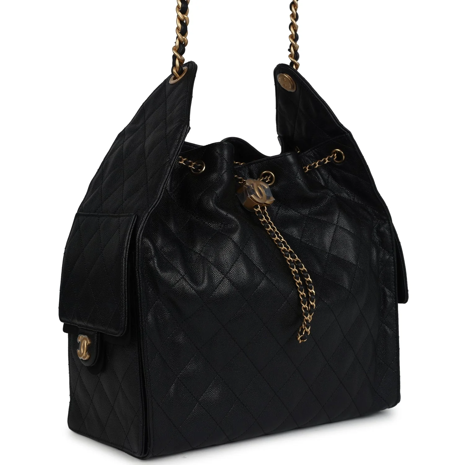 Chanel Medium 25 Hobo Bag Black Caviar Antique Gold Hardware