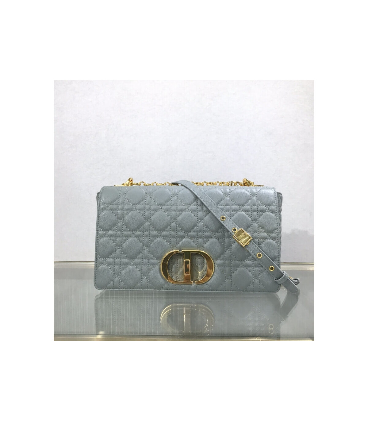 Dior Dior Large Caro Bag Grey Supple Cannage Calfskin