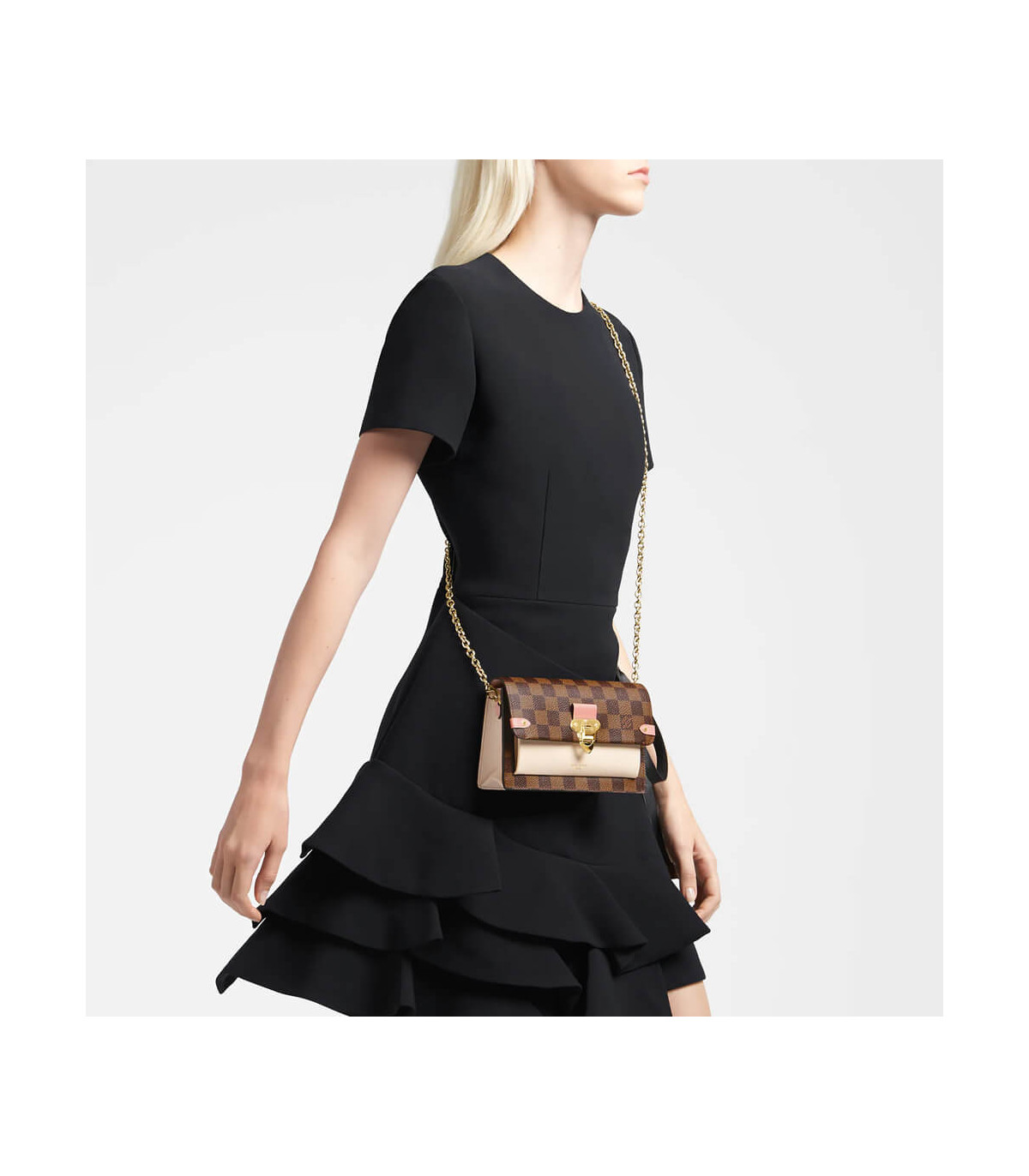 Louis Vuitton Damier Ebene Vavin Chain Wallet Creme