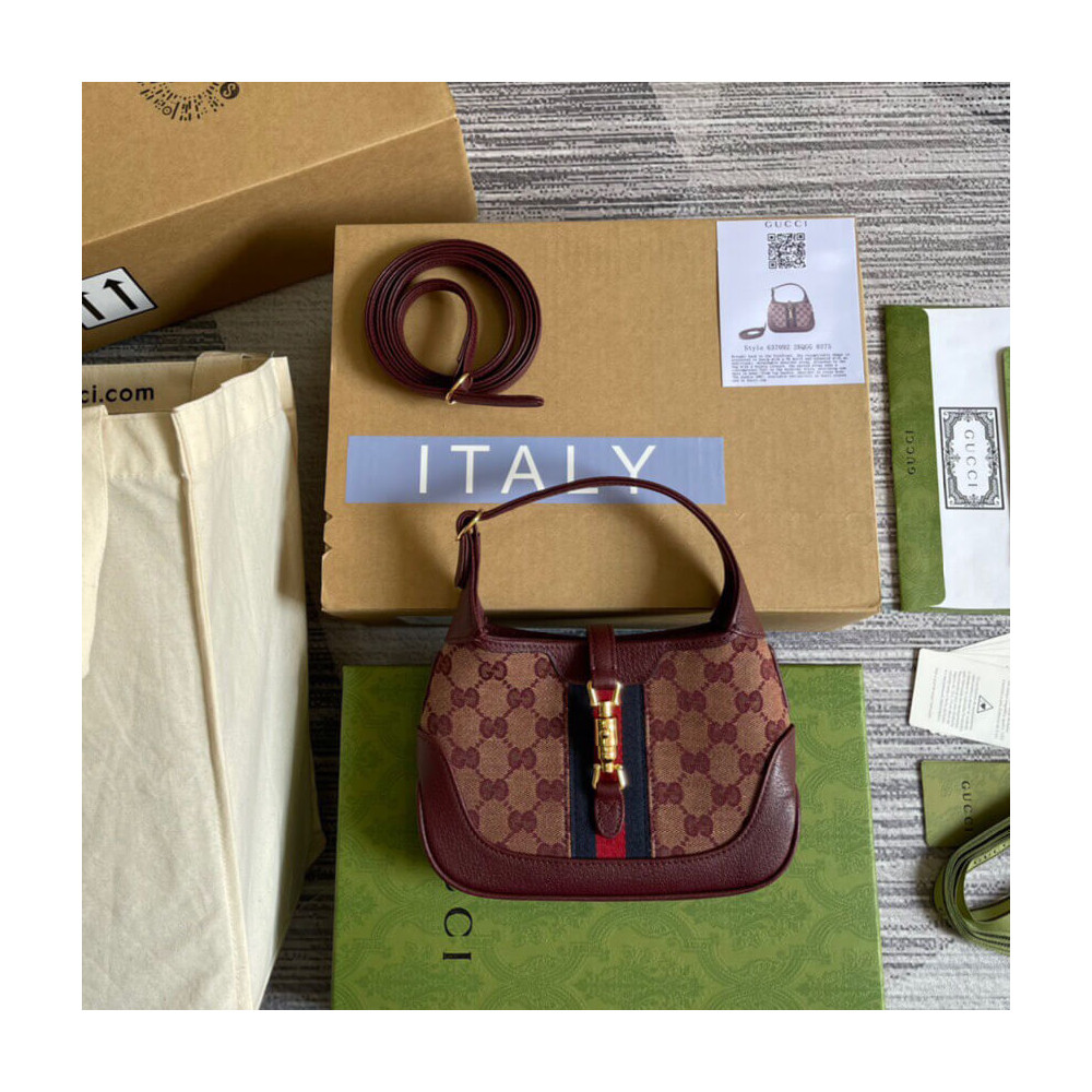 Gucci Jackie 1961 Mini Shoulder Bag in Burgundy GG Canvas