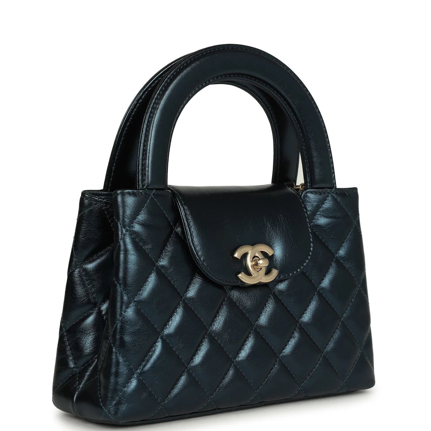 Chanel Small Kelly Shopper Metallic Blue Calfskin Brushed Gold Hardware
