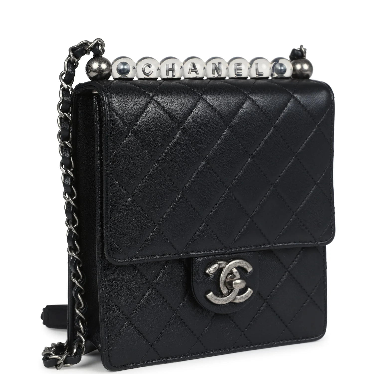 Chanel Chic Pearls Flap Bag Black Calfskin Aged Ruthenium Hardware