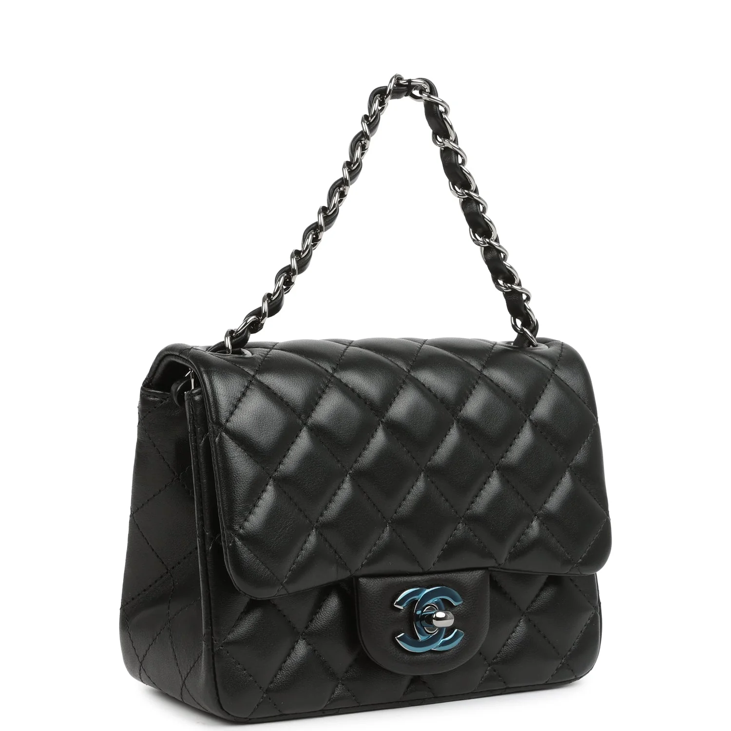 Chanel Mini Classic Square Flap Bag Black Lambskin Ruthenium Hardware