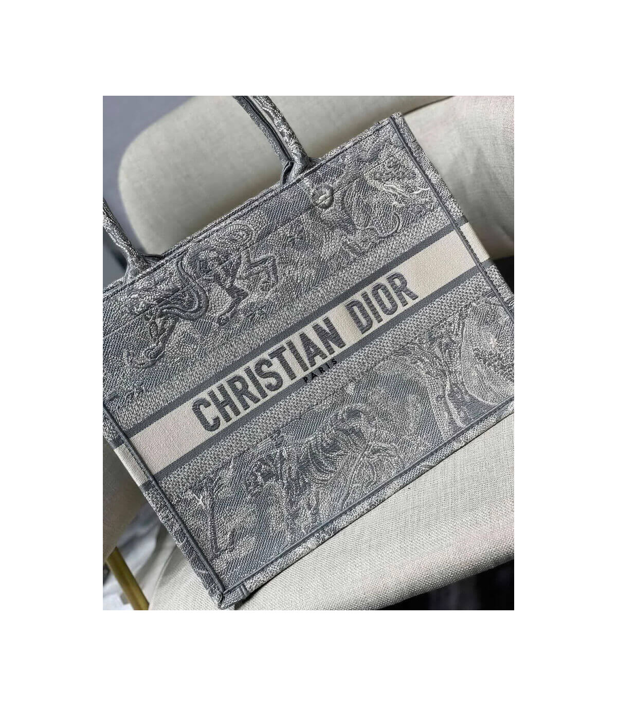 Dior Dior Small Book Tote Gray Toile de Jouy Reverse Embroidery Grey