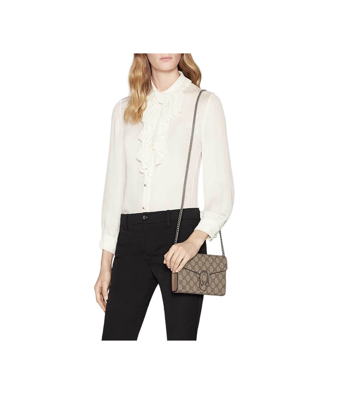 Gucci Dionysus GG Supreme Chain Wallet Beige