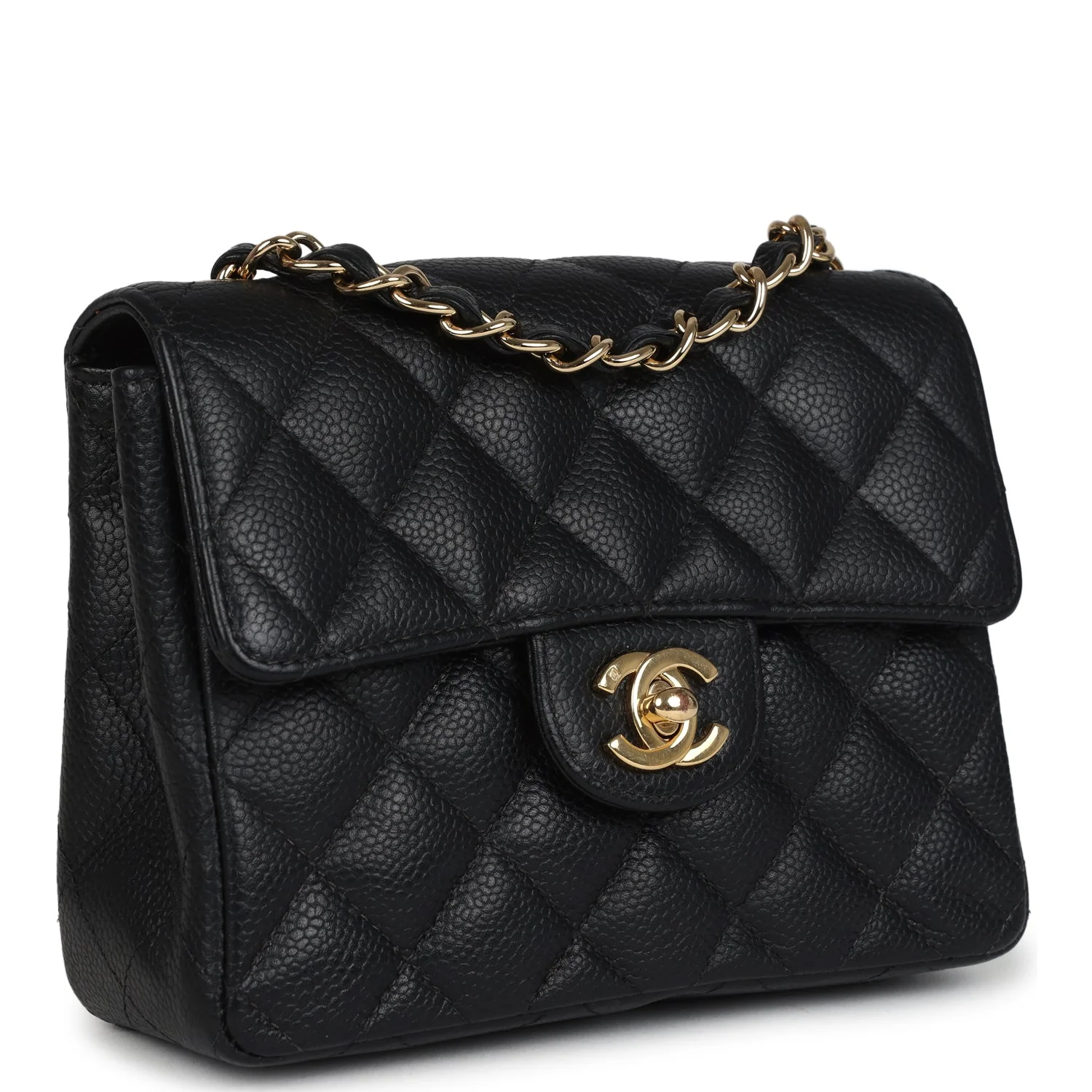 Vintage Chanel Mini Square Half Flap Bag Black Caviar Gold Hardware