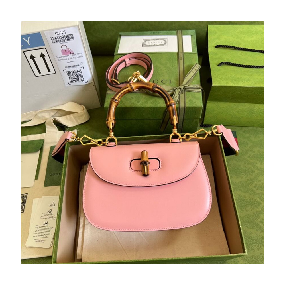 Gucci Small Top Handle Bag with Bamboo Pink