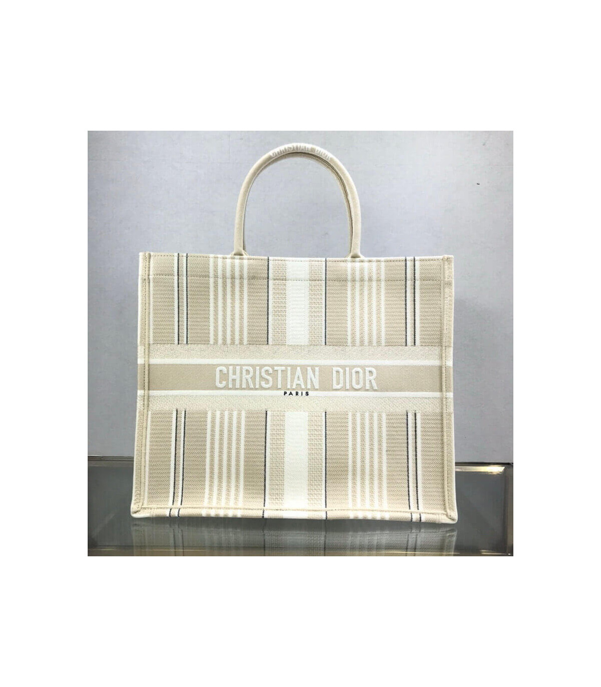 Dior Dior Book Tote Beige Stripes Embroidery