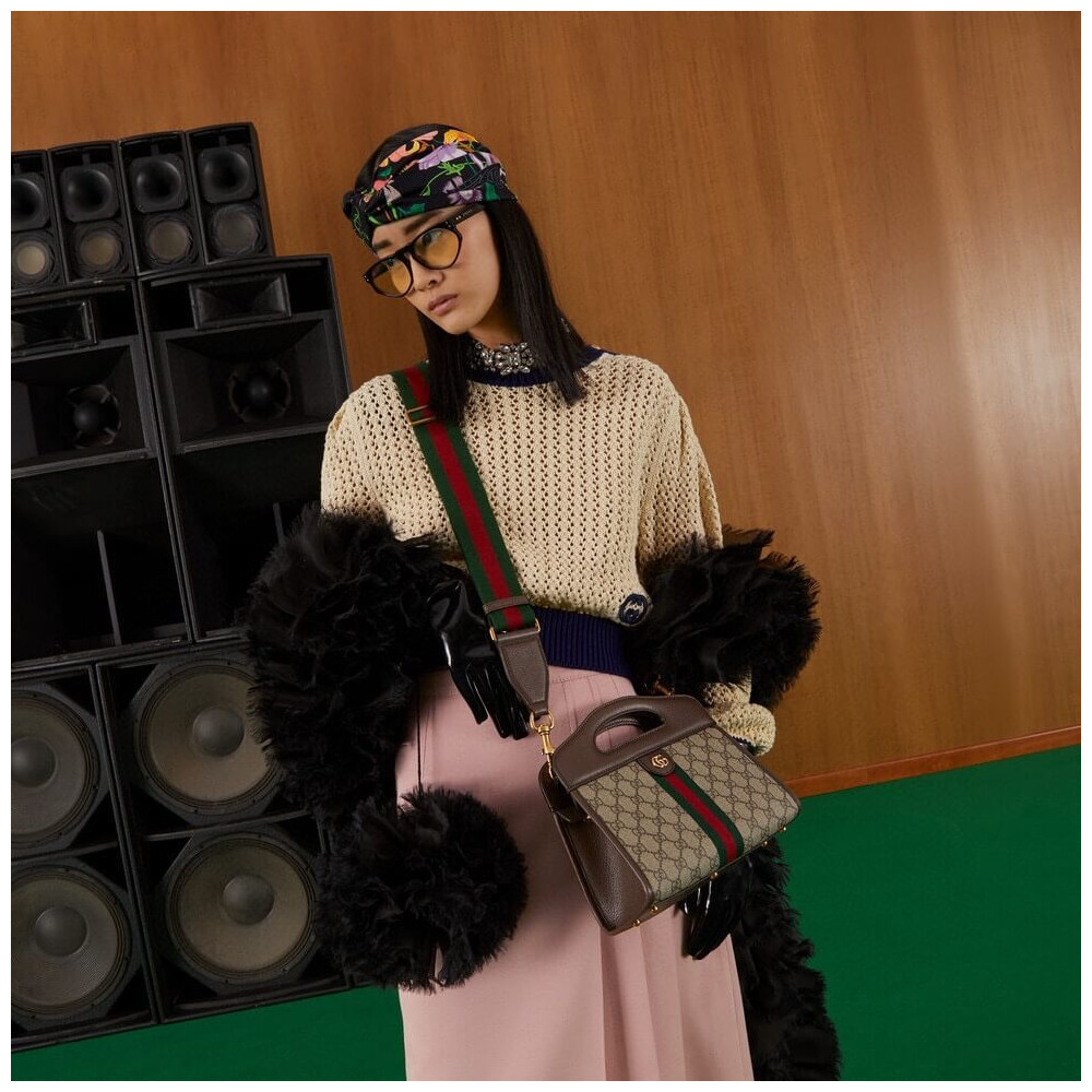 Gucci Ophidia Small Tote With Web Brown