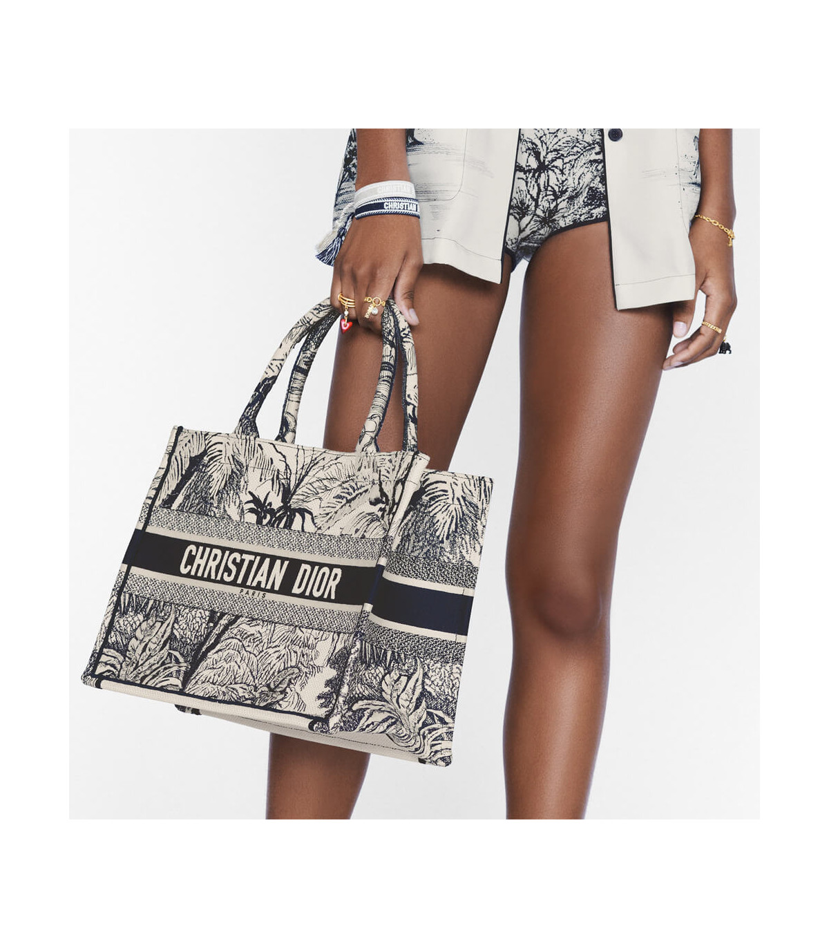 Dior Dior Small Book Tote Blue Toile de Jouy Palms Embroidery