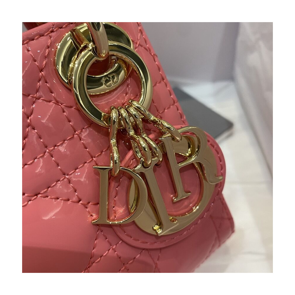 Dior Christian Dior Micro Lady Dior Bag Pink Patent Cannage Calfskin