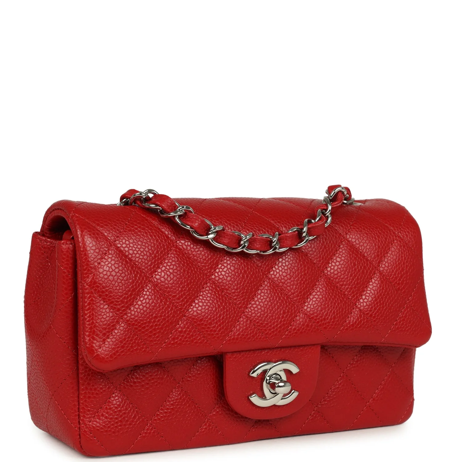 Chanel Mini Rectangular Flap Red Caviar Silver Hardware