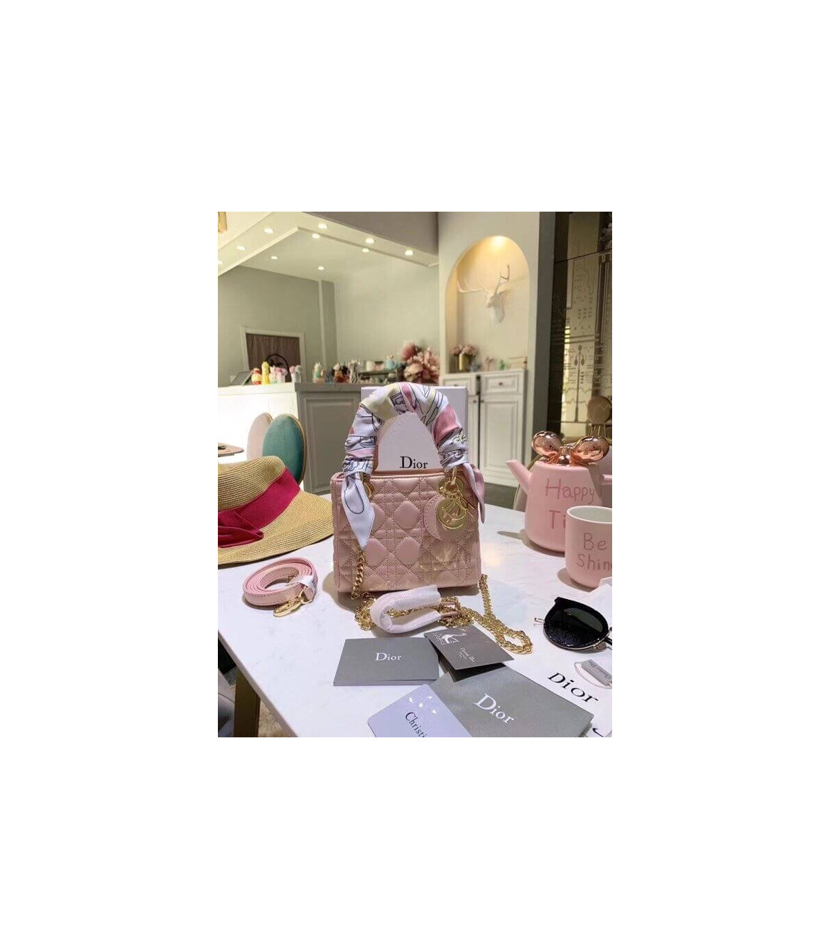 Dior Christian Dior Mini Lady Dior Bag Pink Cannage Lambskin