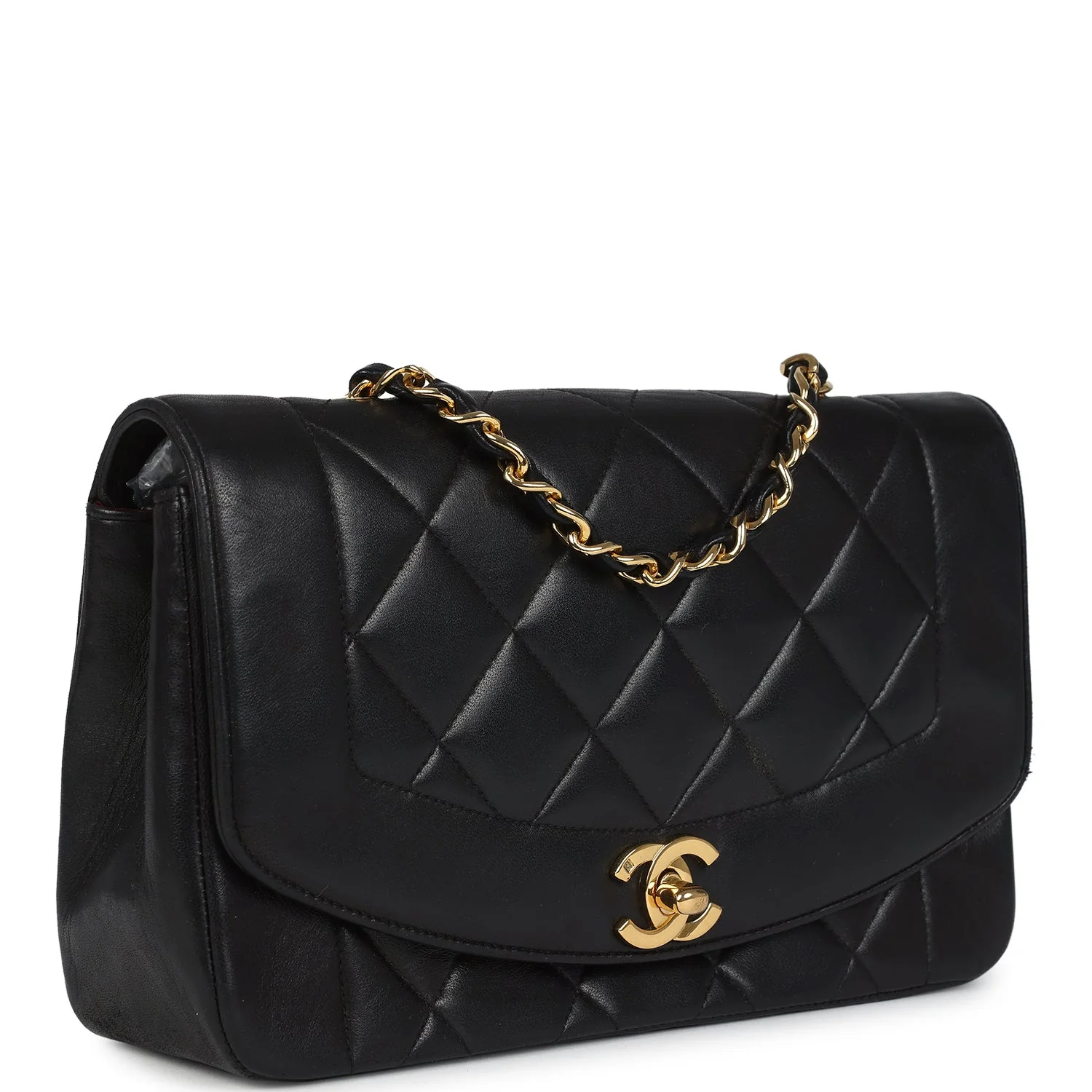 Vintage Chanel Small Diana Flap Bag Black Lambskin Gold Hardware