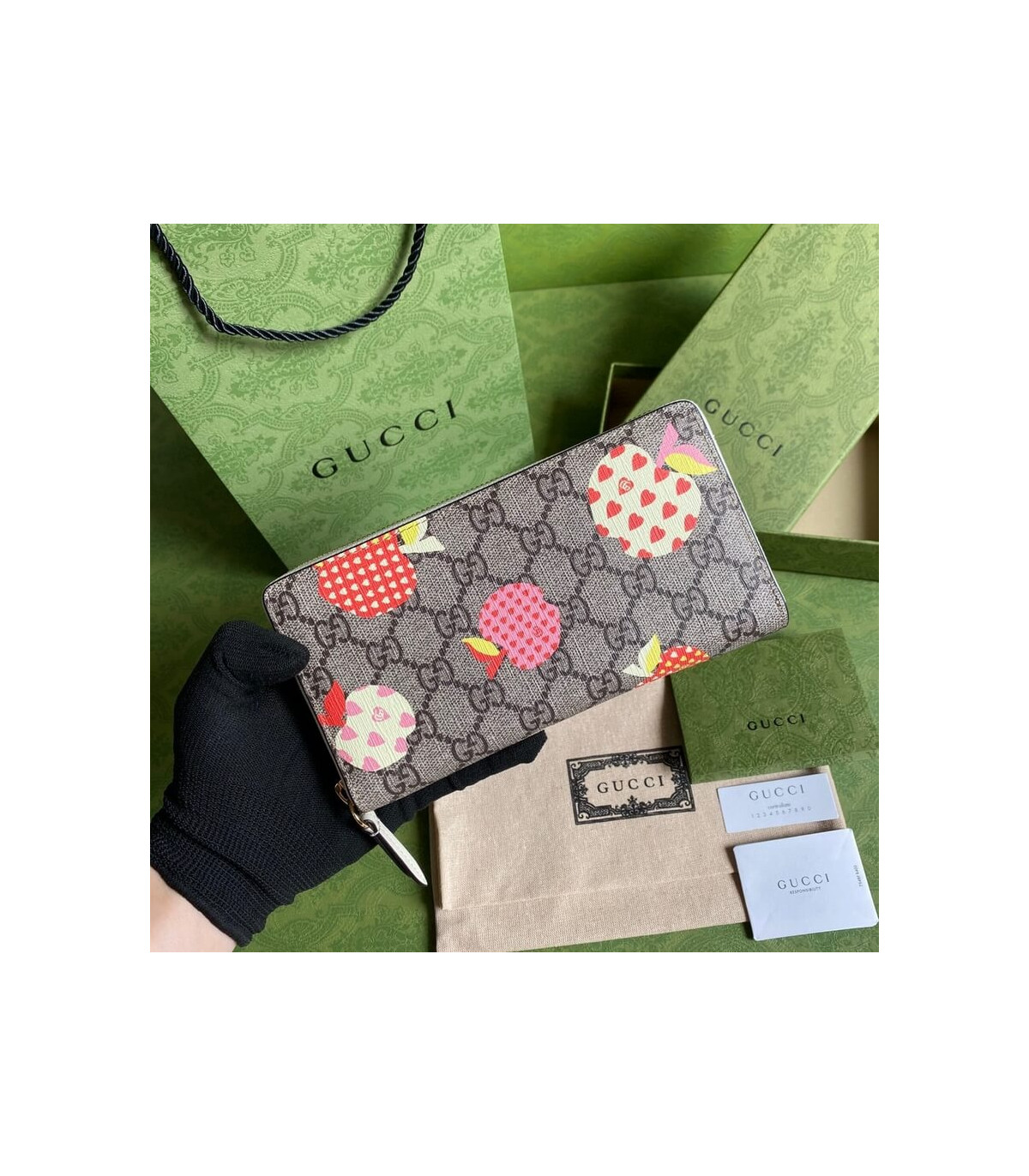 Gucci Les Pommes Zip Around Wallet