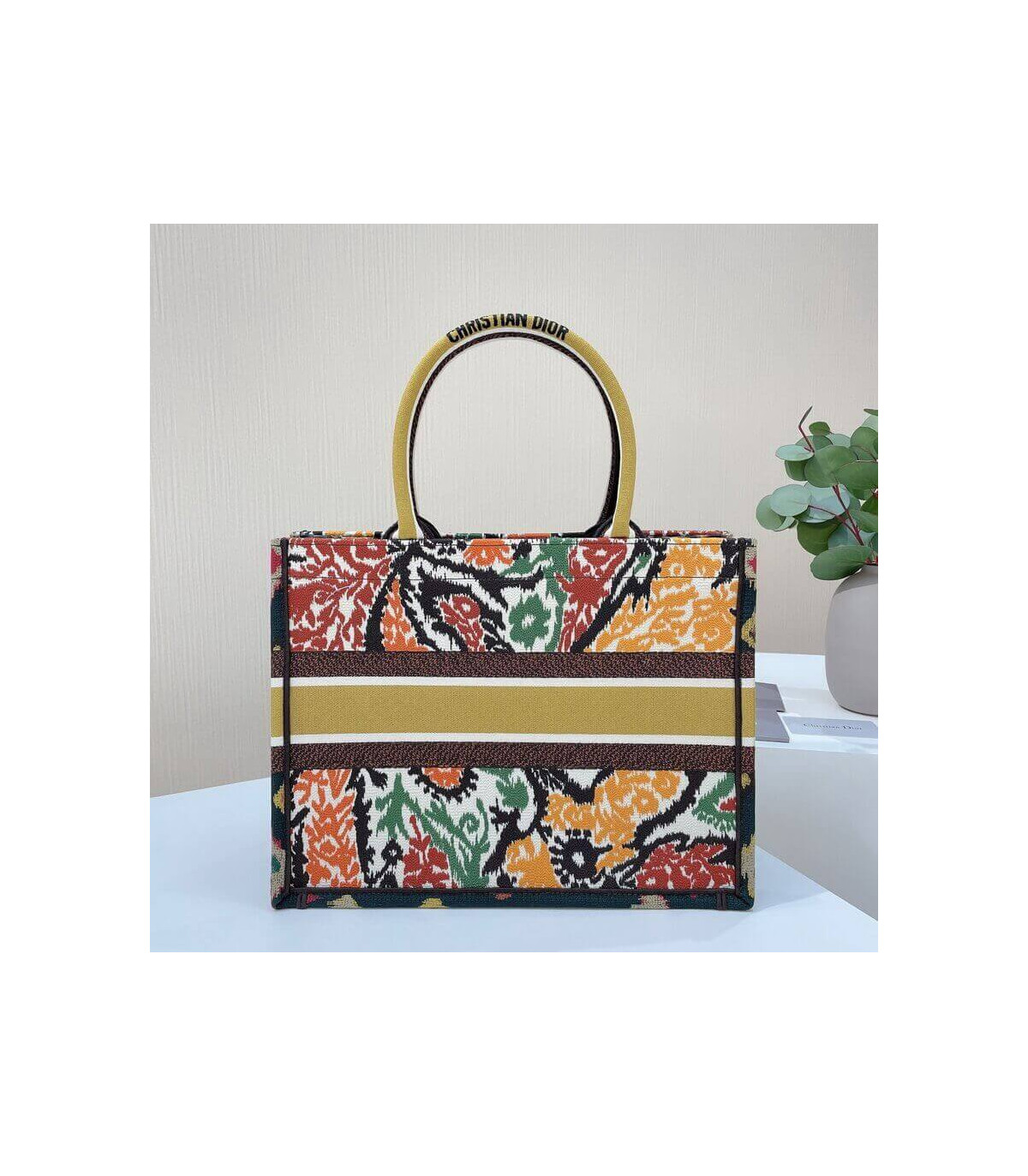 Dior Christian Dior Small Book Tote Yellow Multicolor Dior Paisley Embroidery