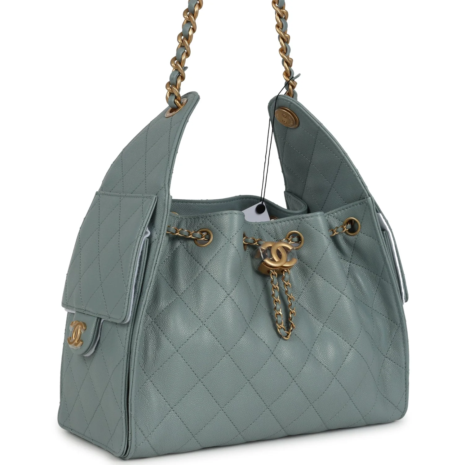 Chanel Small 25 Hobo Bag Green Caviar Antique Gold Hardware