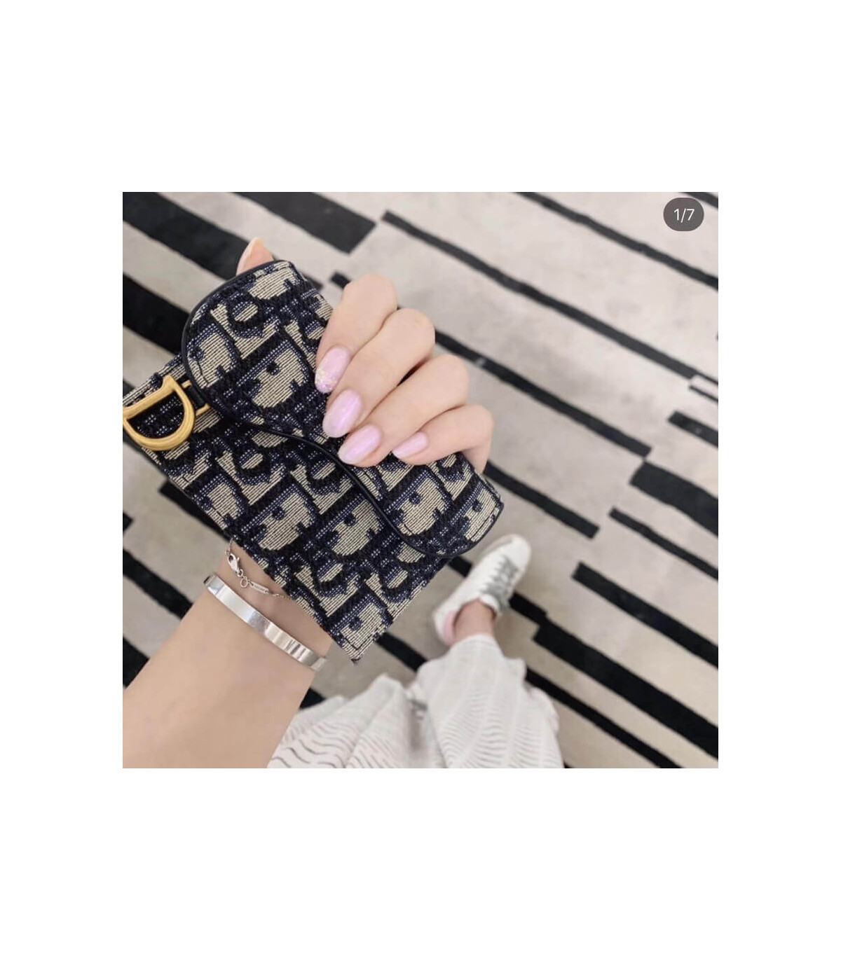 Dior Dior Saddle Flap Card Holder Blue Oblique Jacquard