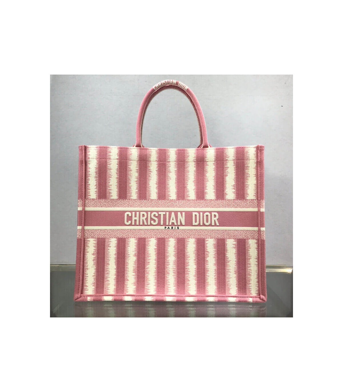Dior Dior Book Tote Pink D-Stripes Embroidery