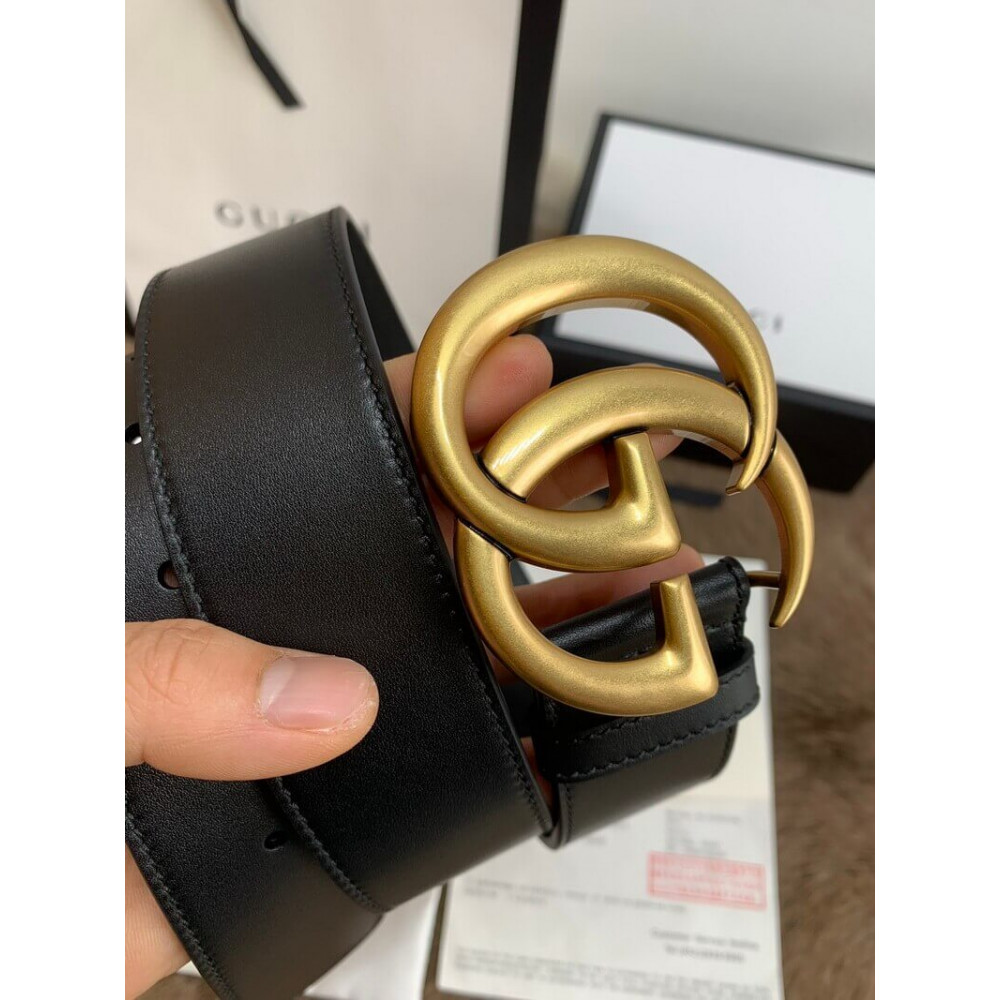 Gucci Black Leather 40mm Belt With Double G Buckle