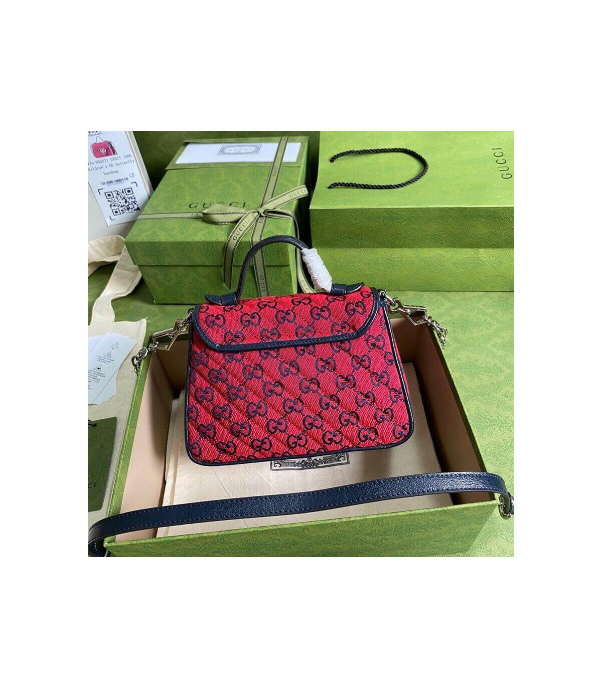 Gucci GG Marmont Multicolour Mini Top Handle Bag Red