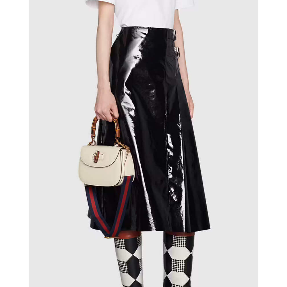 Gucci Small Top Handle Bag with Bamboo White