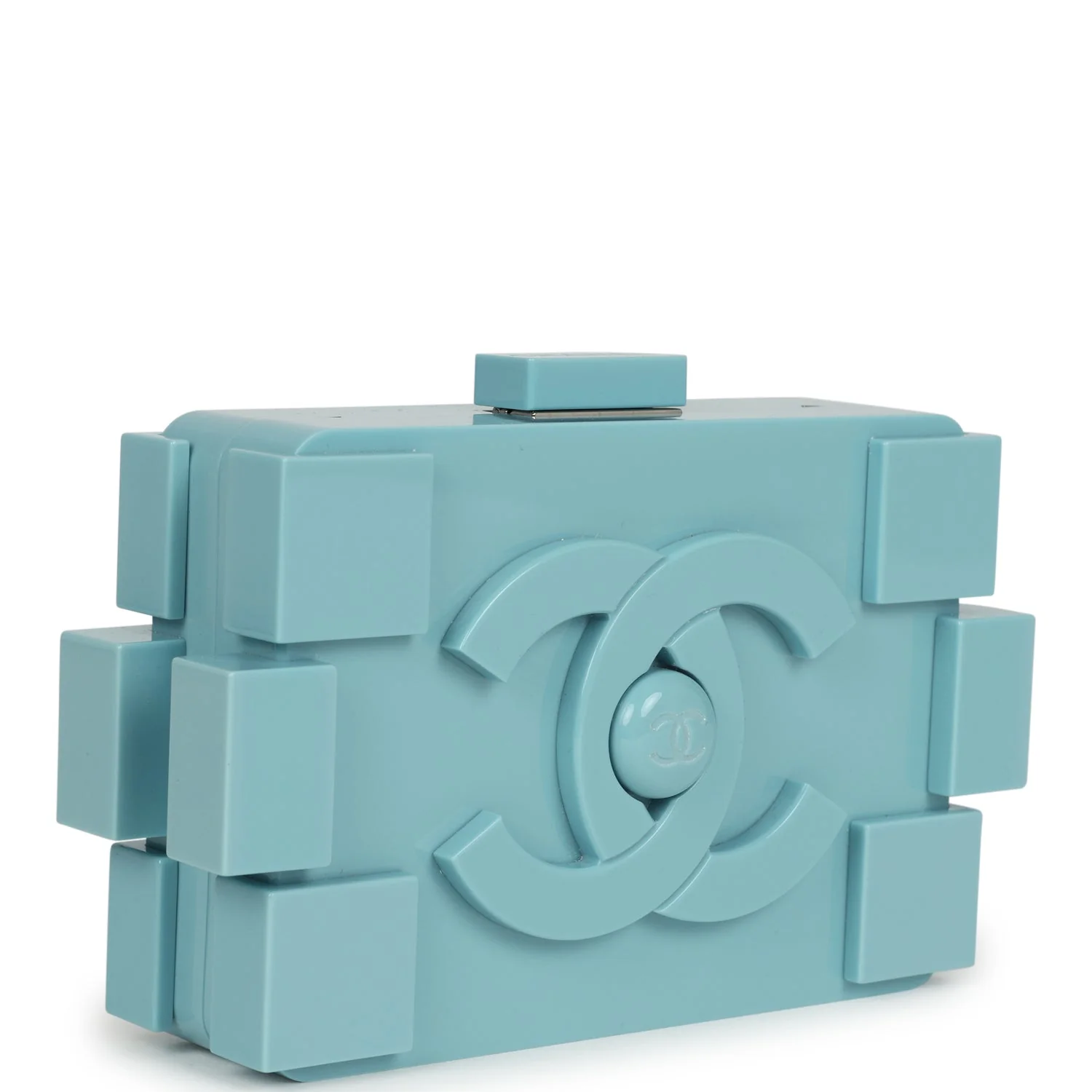Chanel Supermarket Boy Brick Lego Minaudiere Clutch Light Blue Plexiglass Silver Hardware