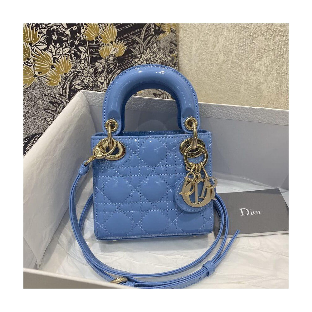 Dior Christian Dior Micro Lady Dior Bag Cornflower Blue Patent Cannage Calfskin