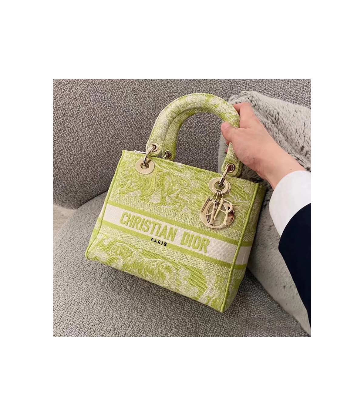 Dior Dior Medium Lady D-Lite Bag Lime Toile de Jouy Reverse Embroidery