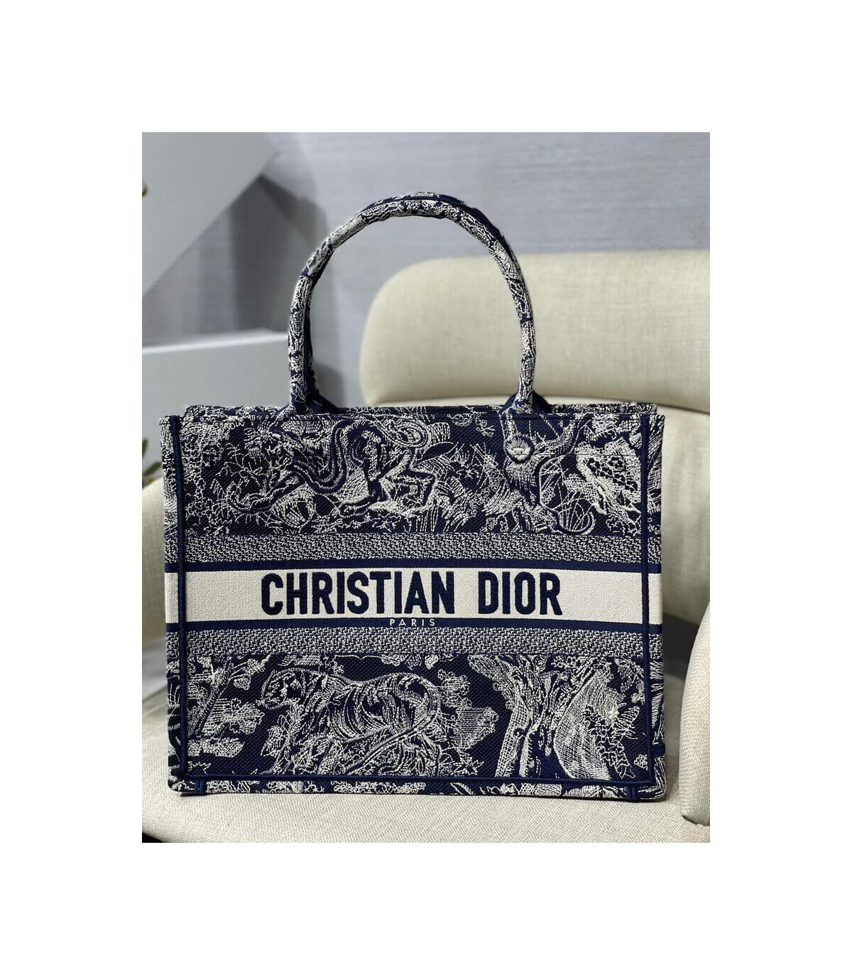 Dior Dior Small Book Tote Blue Toile de Jouy Reverse Embroidery