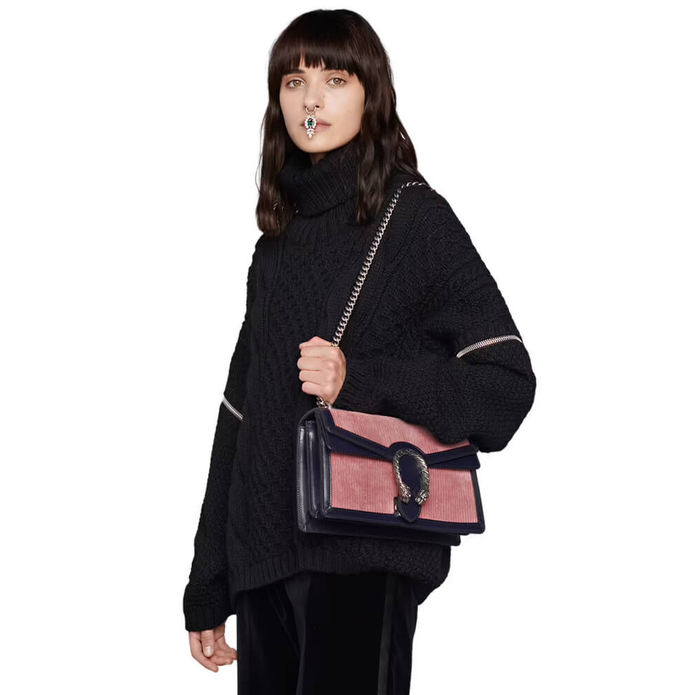 Gucci Dionysus Small Shoulder Bag Pink Corduroy