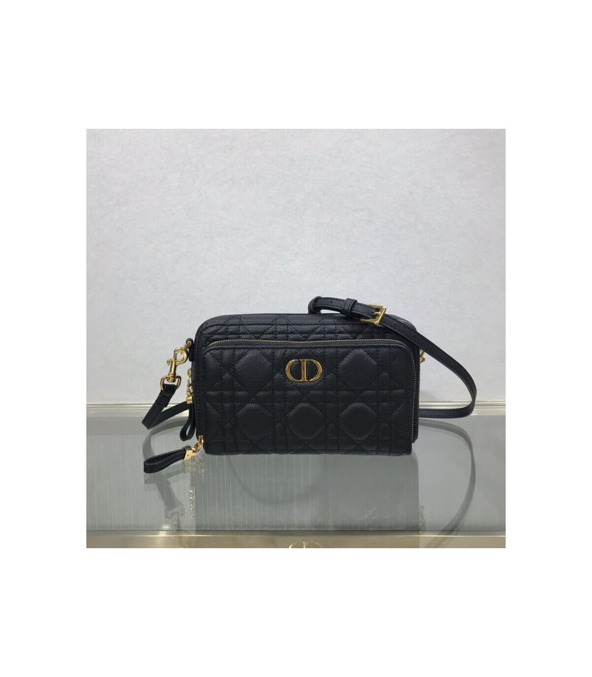 Dior Dior Caro Double Pouch Black Supple Cannage Calfskin