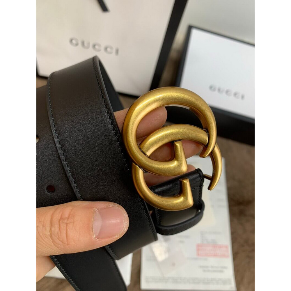 Gucci Black Leather 30mm Belt With Double G Buckle