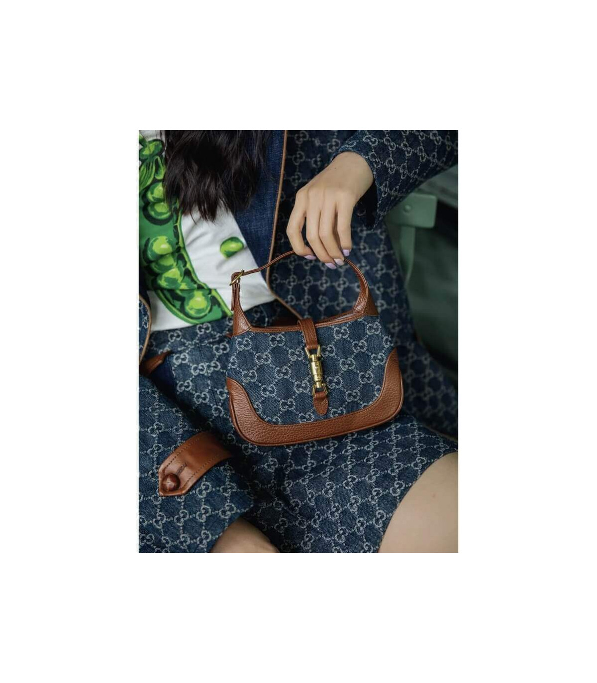 Gucci Jackie 1961 Mini Shoulder Bag in Blue Jacquard Denim