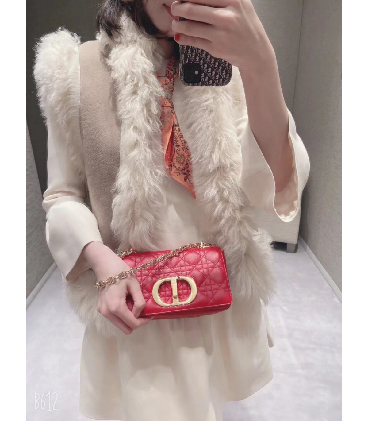 Dior Dior Small Caro Bag Red Supple Cannage Calfskin