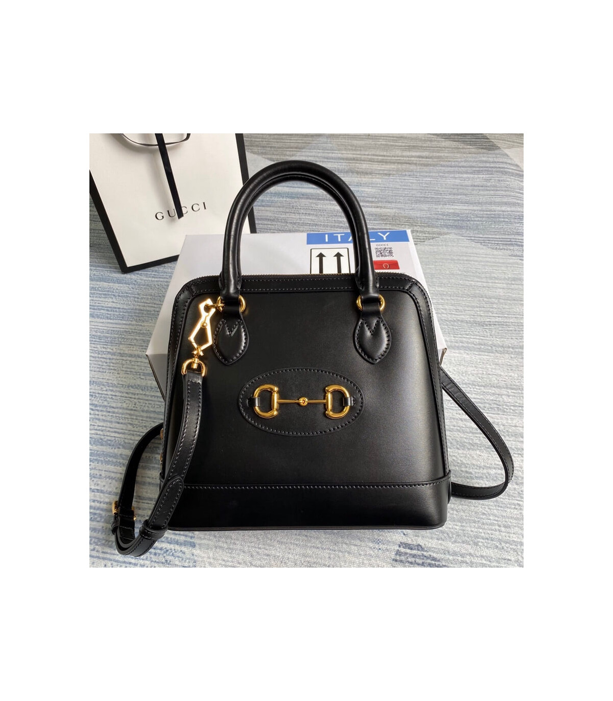 Gucci Horsebit 1955 Small Top Handle Bag in Black Leather