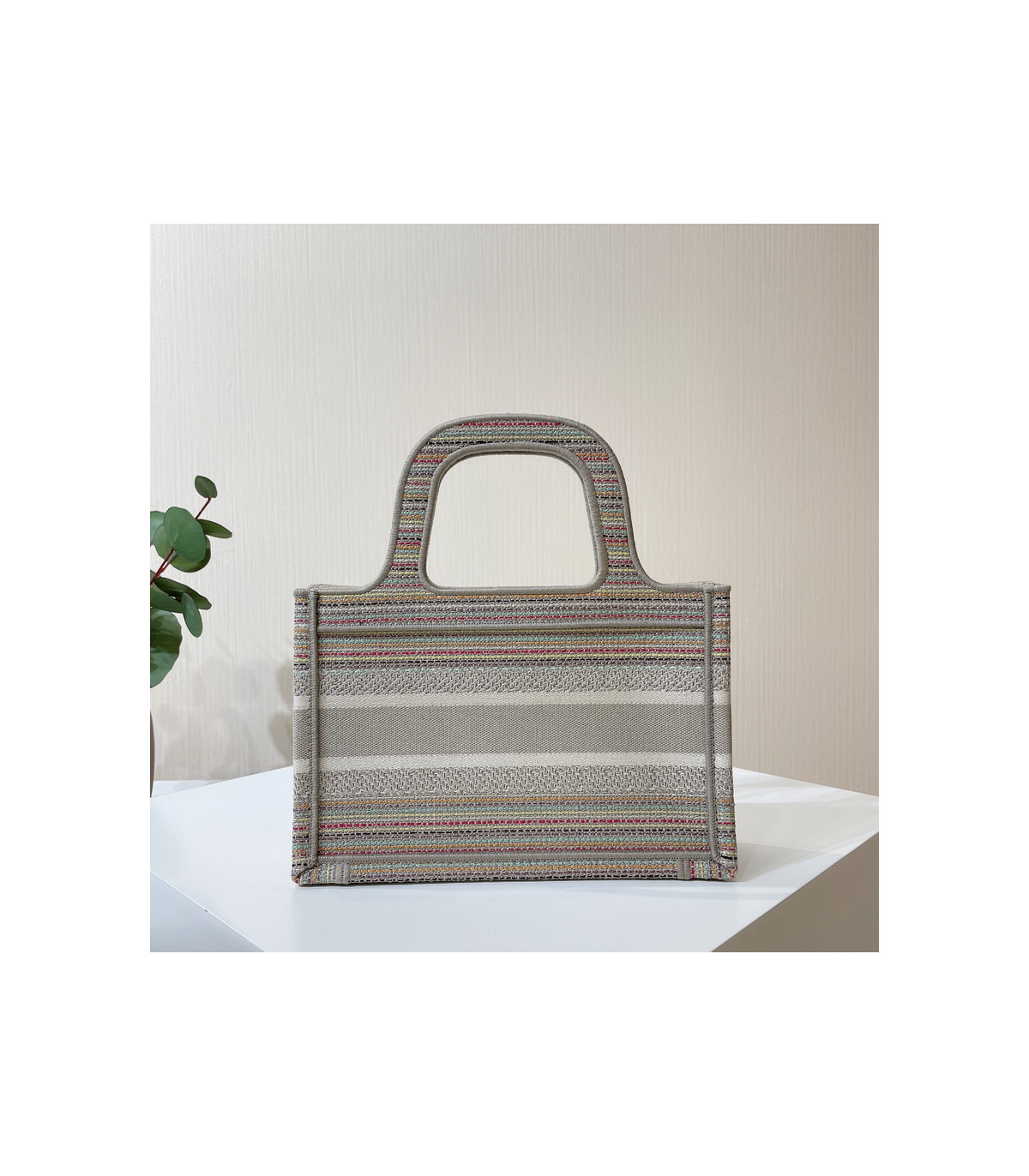 Dior Christian Dior Mini Book Tote Multicolor Striped Embroidery