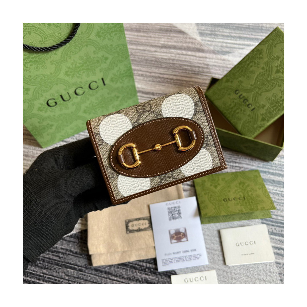 Gucci Horsebit 1955 Card Case Wallet With Polka Dot Print