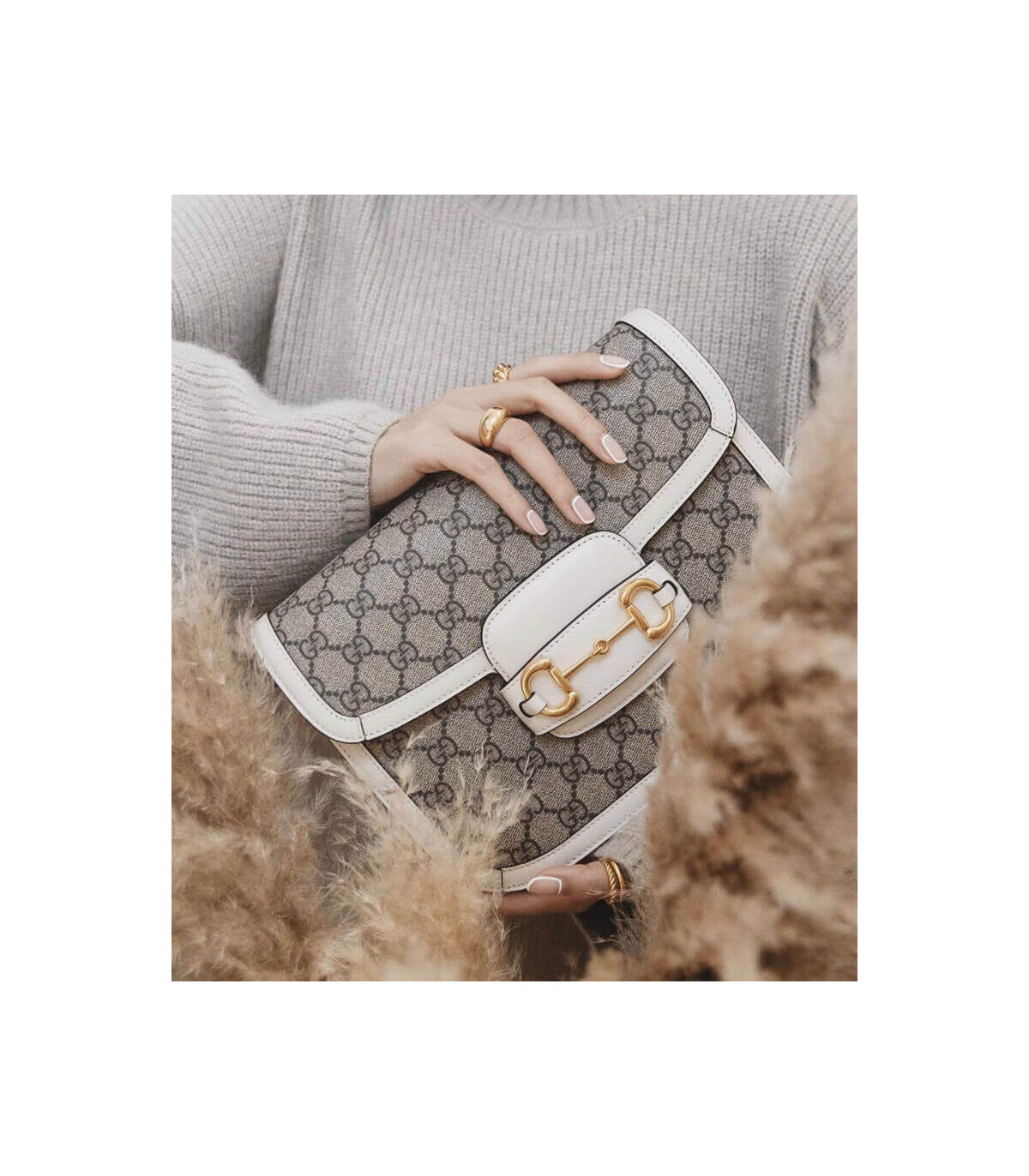 Gucci 1955 Horsebit White GG Supreme Canvas Shoulder Bag